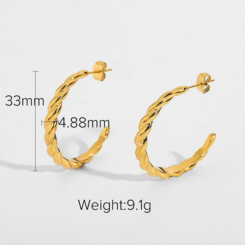 Gold Twist Hoop Earrings 18K Stainless Steel Hoop Earrings