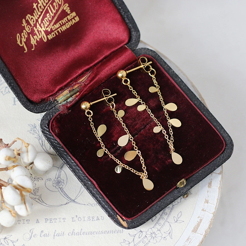 Long Tassel Chain Earrings Teardrop Stud Earrings