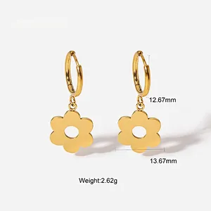Vintage 18K Gold Plated Stainless Steel Flower Drop Earrings