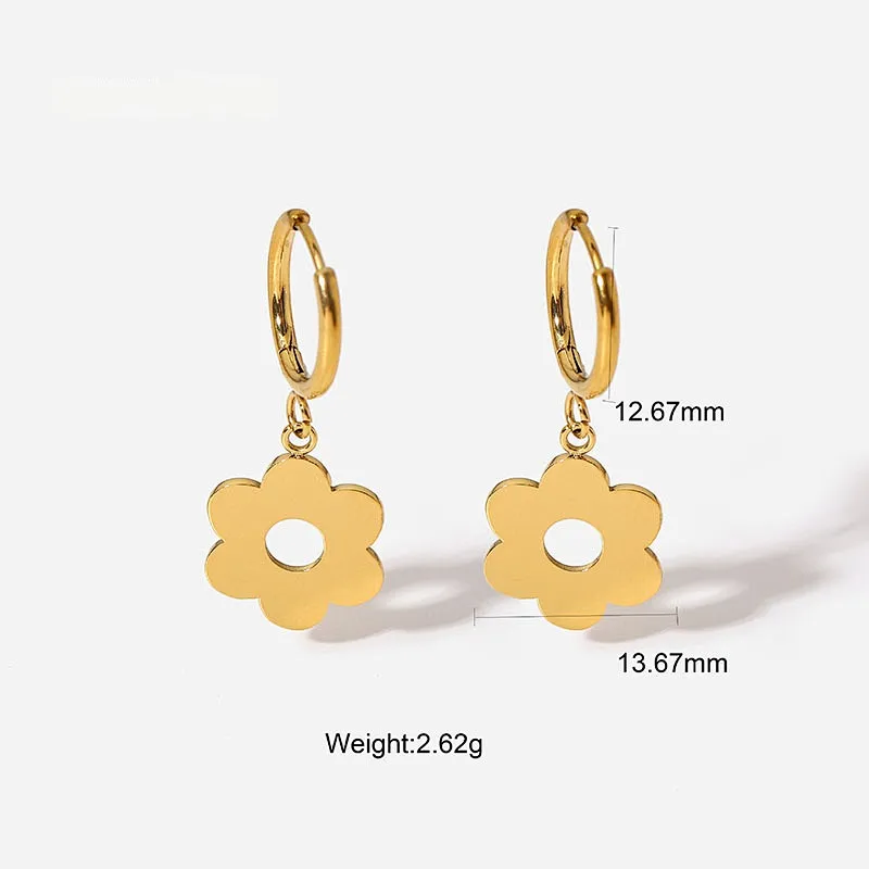 Vintage 18K Gold Plated Stainless Steel Flower Drop Earrings