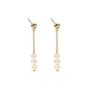 Gold Plated Earrings With Fresh Water Pearl Pendant