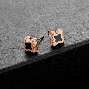 Rose Gold Four-Leaf Clover Stainless Steel Stud Earrings