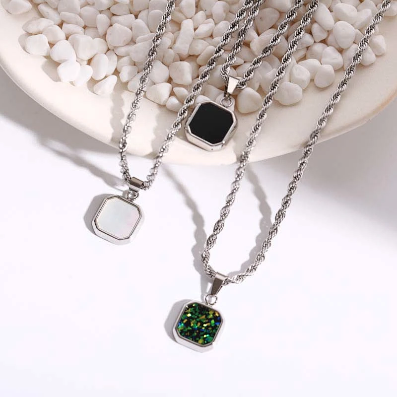 18K Gold Plated Steel Cat Eye Stone Twist Chain Necklace