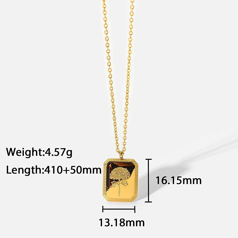 New 18k Gold Plated Engraved Necklace Flower Pendant Necklace