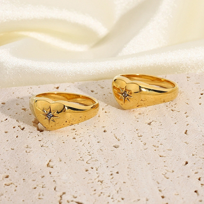 Fashion Stainless Steel Heart Ring Titanium Steel Zircon Ring