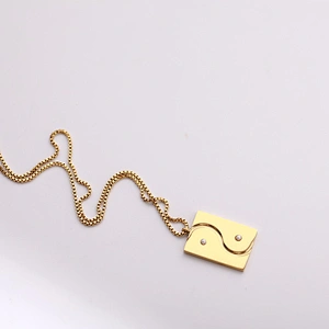 simple Stainless steel rectangle Yin and Yang charm necklace