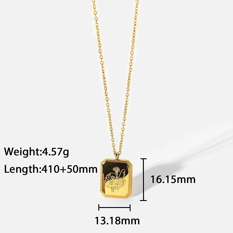 New 18k Gold Plated Engraved Necklace Flower Pendant Necklace