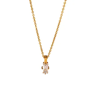 Stainless Steel Rectangular White Zircon Pendant Necklace