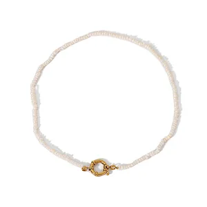 Special Lock Pendant Fresh Water Pearl 18K Gold Steel Necklace