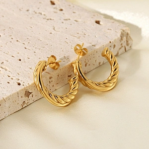 Fashion Twist Glossy C Shape Earrings Metal Hoop Earrings