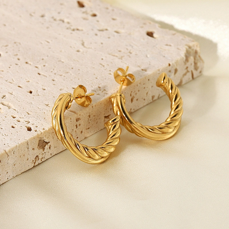 Fashion Twist Glossy C Shape Earrings Metal Hoop Earrings