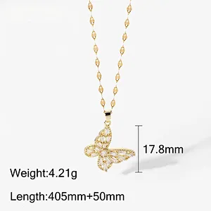 Butterfly Zirconia Pendant Stainless Steel Women Necklace