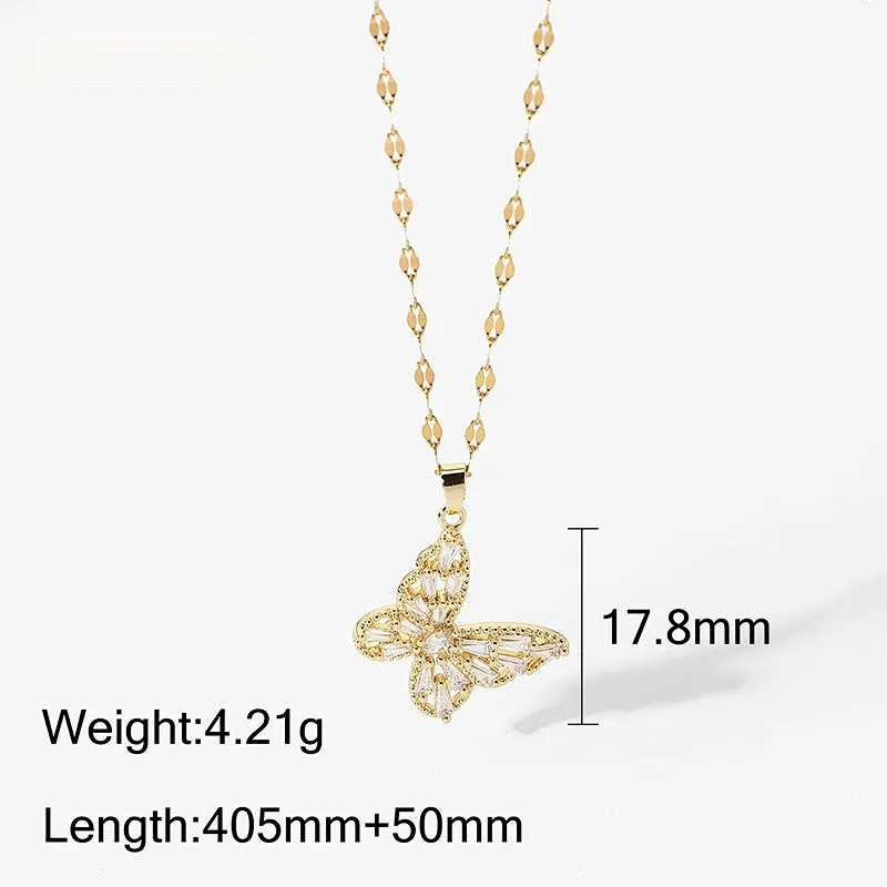 Butterfly Zirconia Pendant Stainless Steel Women Necklace