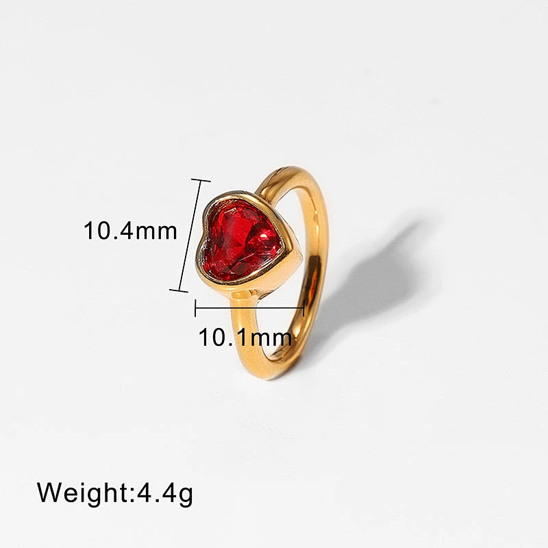 Heart Shaped Colored Zircon Ring For Women Stainless Steel