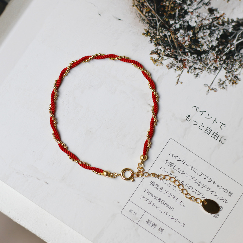 Red Thread Twisted With Ball Chain Bracelet Wholesale