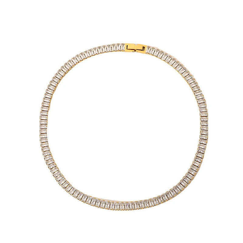 18K Gold Plated Women Steel Chain With Full Diamond Necklace