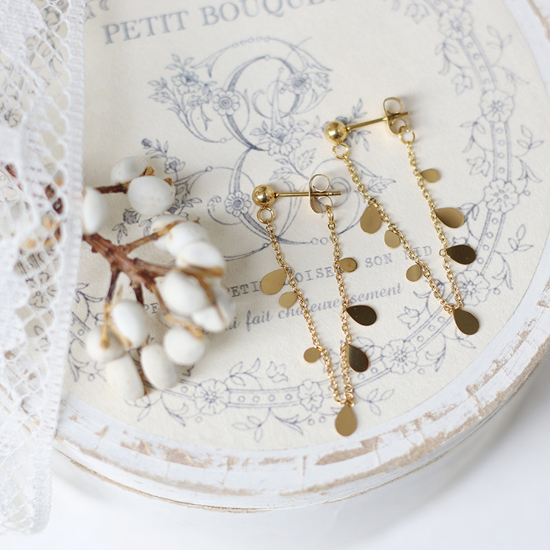 Long Tassel Chain Earrings Teardrop Stud Earrings
