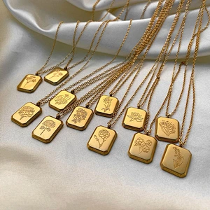 New 18k Gold Plated Engraved Necklace Flower Pendant Necklace