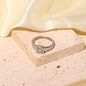 Vintage Stainless Steel Transparent Zirconia Ring Jewelry