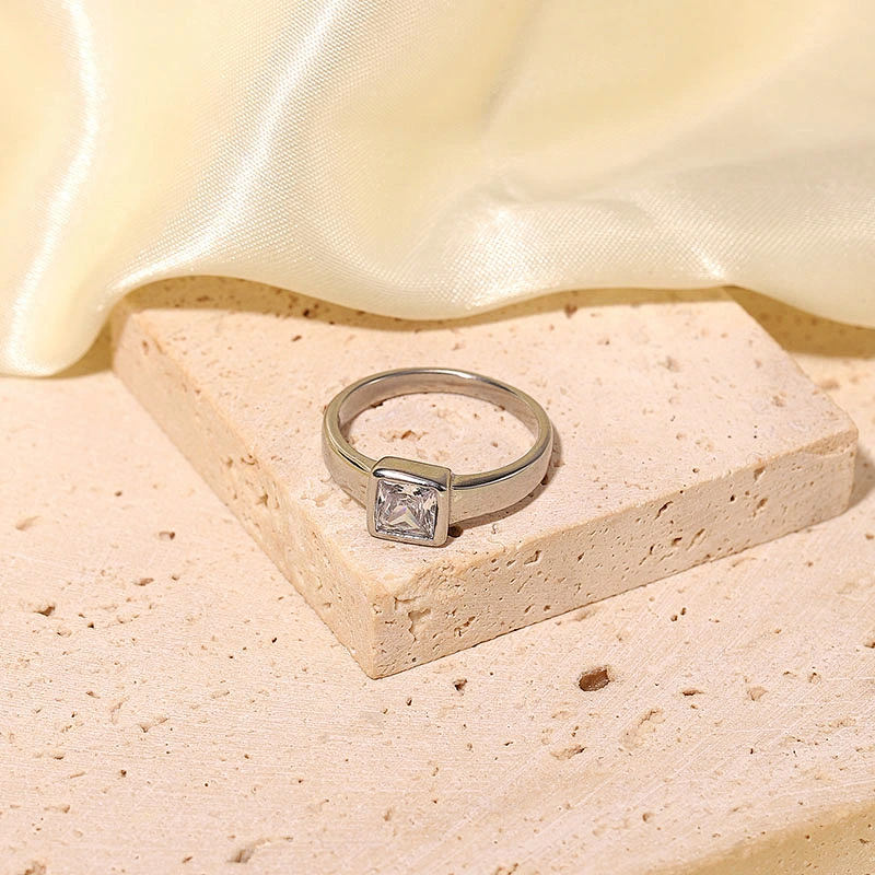 Vintage Stainless Steel Transparent Zirconia Ring Jewelry