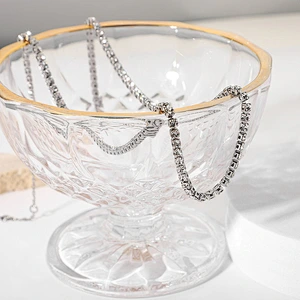 Rhodium Plated Zircon Steel Chain Necklace For Ladies