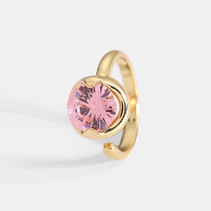 Small Charm Brass Jewelry Open Ring Pink Zircon Ring Women