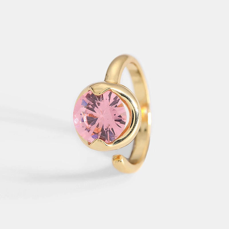 Small Charm Brass Jewelry Open Ring Pink Zircon Ring Women