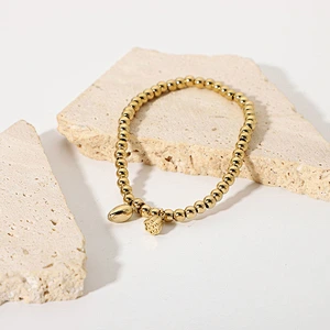Small Lotus Pendant Bead Bracelet Stainless Steel