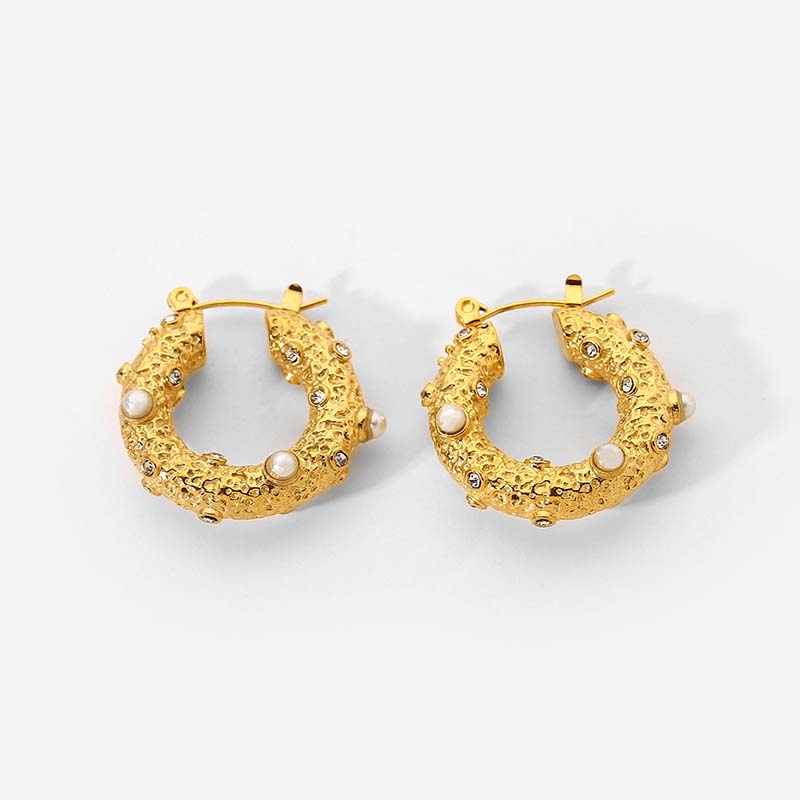 Gold Plated Earrings Pearl Zircon Stainless Steel Earrings