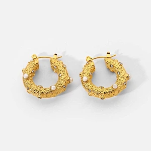 Gold Plated Earrings Pearl Zircon Stainless Steel Earrings