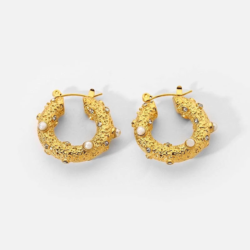 Gold Plated Earrings Pearl Zircon Stainless Steel Earrings