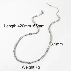 Rhodium Plated Zircon Steel Chain Necklace For Ladies