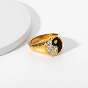 18K Gold Plated Diamond Black and White Ring Jewelry Women