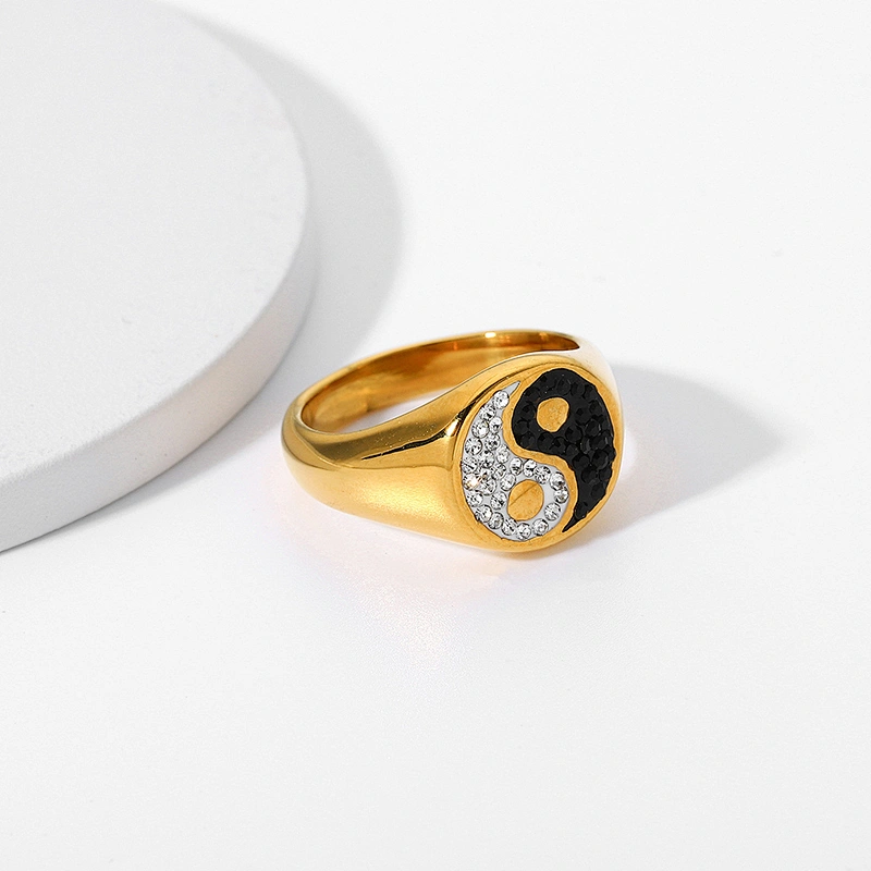 18K Gold Plated Diamond Black and White Ring Jewelry Women