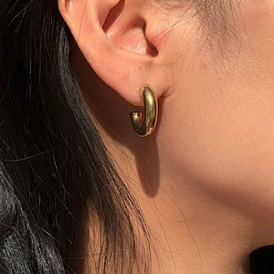 Simple Titanium Steel Gold Post Hoops Earrings Customize