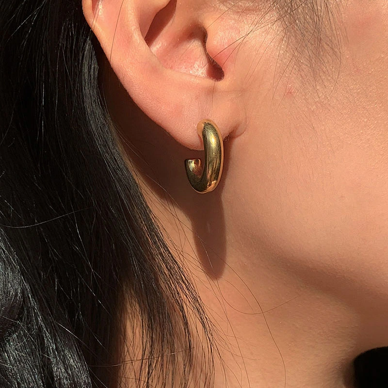 Simple Titanium Steel Gold Post Hoops Earrings Customize