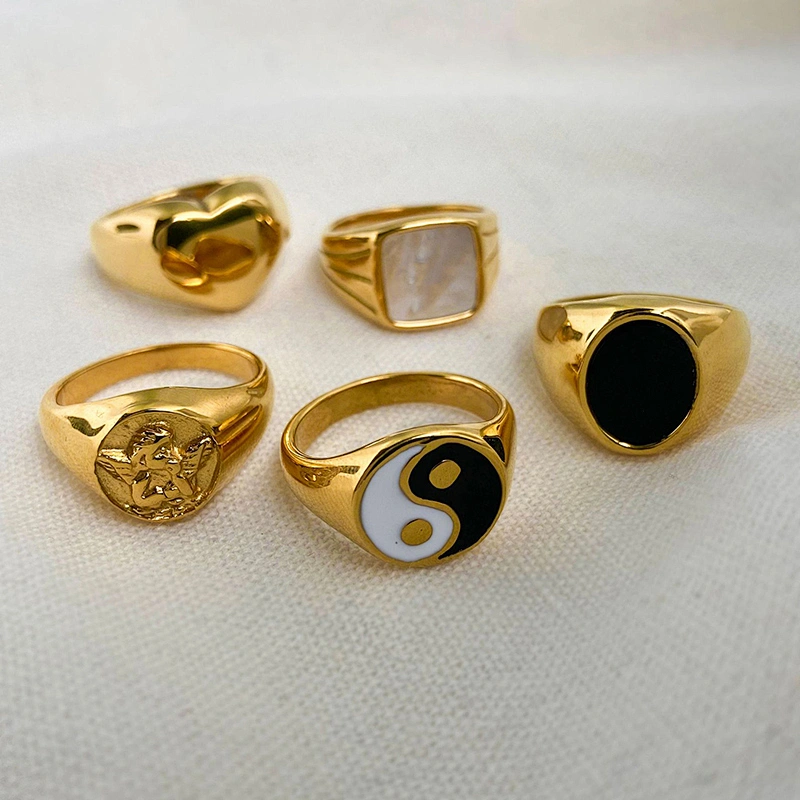 Stainless Steel Ring 18K Gold Metal Titanium Steel Heart Ring