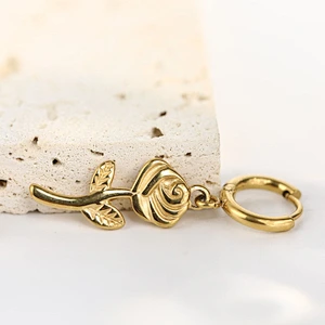 Fashion Gold Rose Flower Drop Earrings Small Hoop Earrings