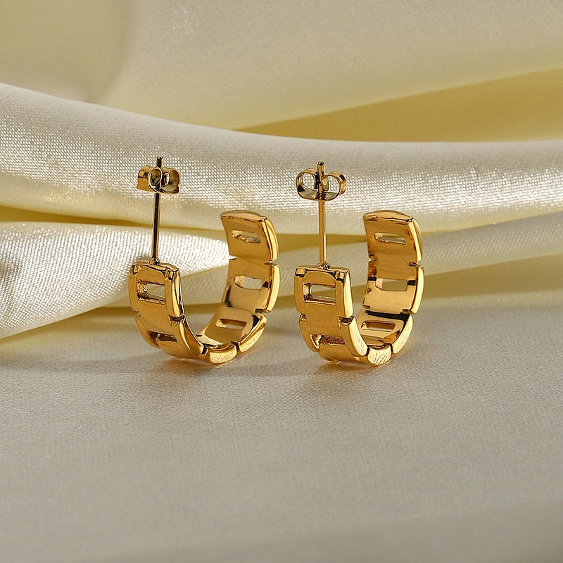 Fashion Hollow Stainless Steel Stud Earrings Curved Earrings