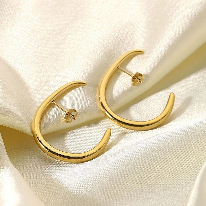 18K Gold Plated Basic Simple Steel Post Hoop Earrings