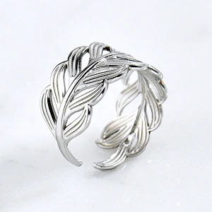 Feather Shaped Stainless Steel Rings For Women