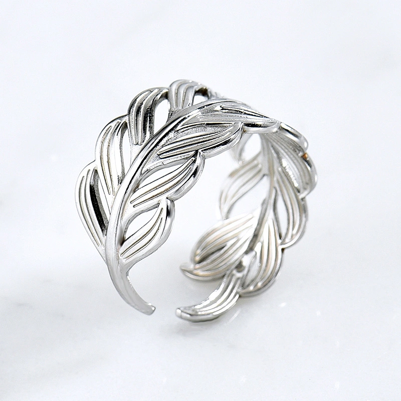 Feather Shaped Stainless Steel Rings For Women