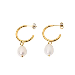 Retro Freshwater Pearls Earrings C Shape Earrings Women