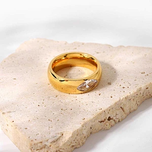18K Gold Plated Steel Transparent Marquise Cut Zirconia Ring