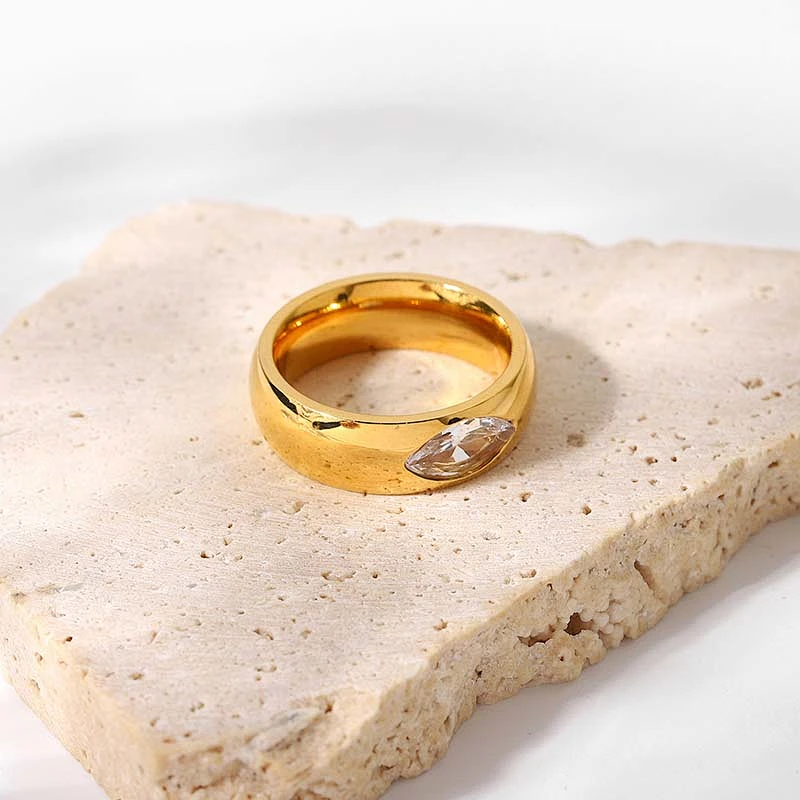 18K Gold Plated Steel Transparent Marquise Cut Zirconia Ring