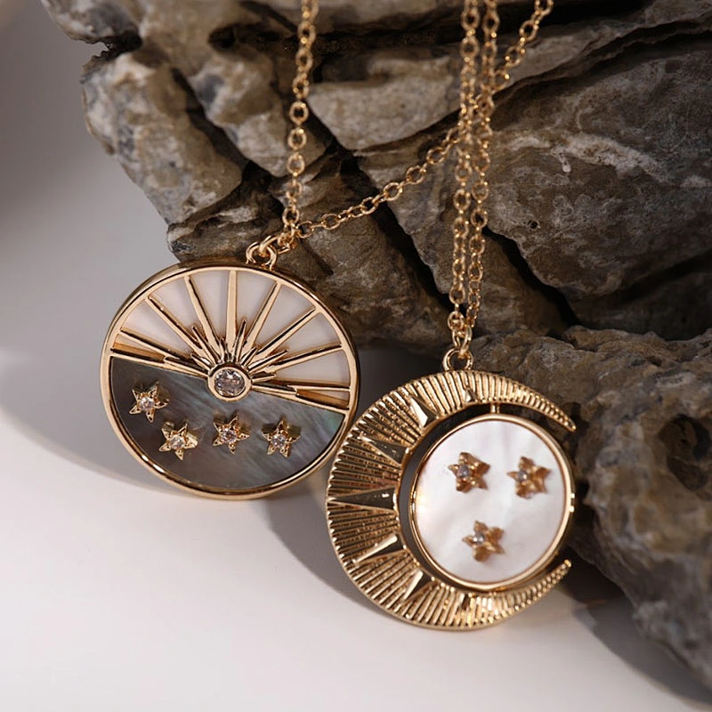 Vintage Sun Moon Zircon Pendant Couple Necklace