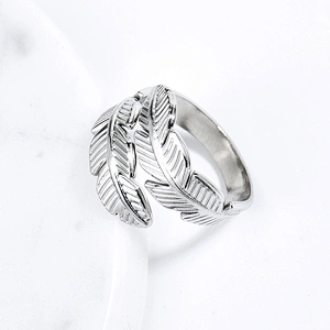 Adjustable Silver Feather Stainless Steel Rings Manufacturer