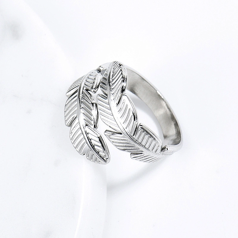 Adjustable Silver Feather Stainless Steel Rings Manufacturer