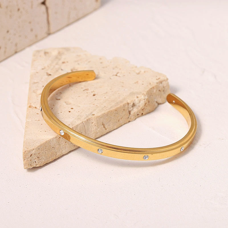 Simple Zircon Bracelet Stainless Steel Open Bracelet