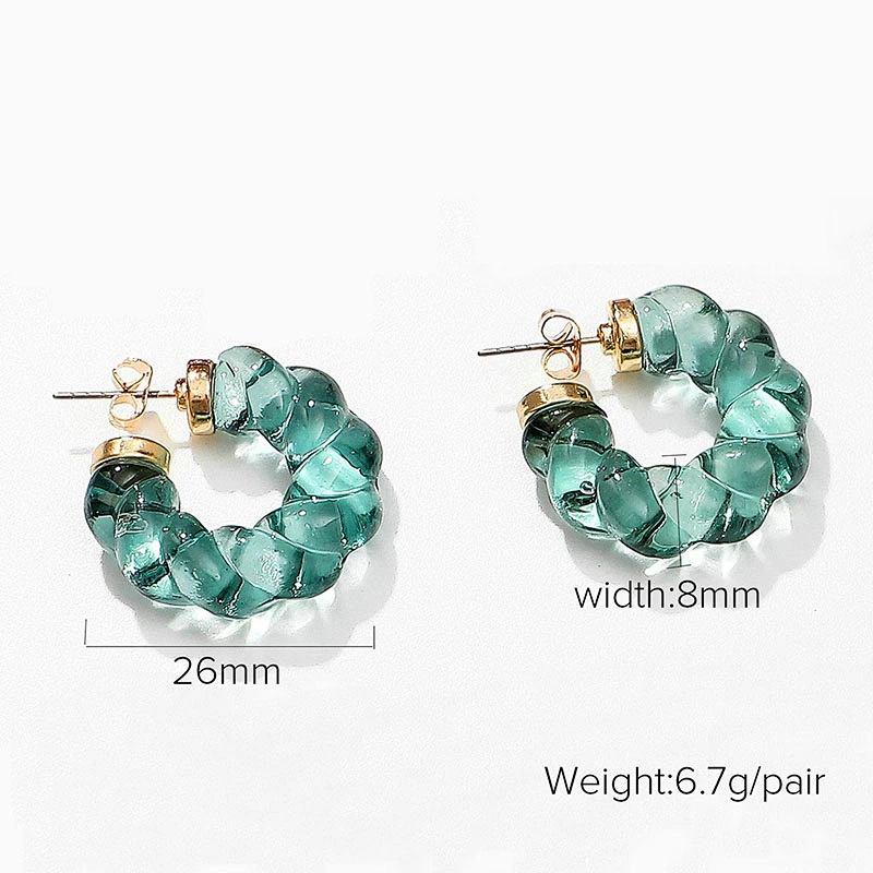 Solid Color Clear Resin C-Shaped Twist Earrings For Women